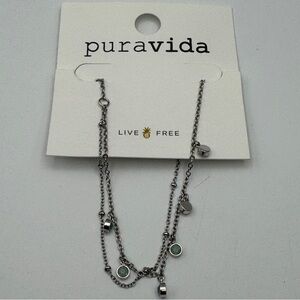 Pura Vida Silver Tone Green Stone Charm Bracelet 7.5”
